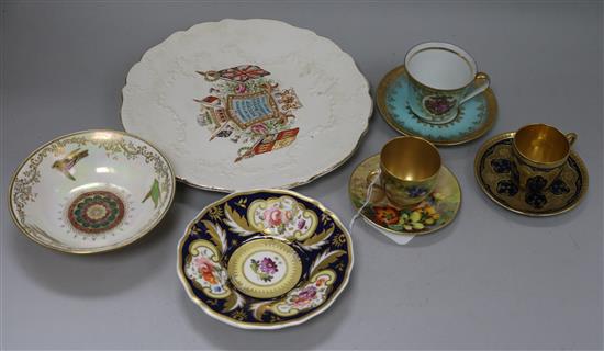 A Royal Worcester coffee cup and saucer decorated by W. H. Austin and sundry other ceramics
